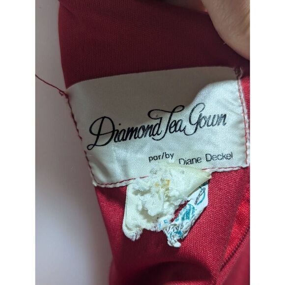 Diamond Tea Gown By Diane Deckel Women's Red Polyester Side Pockets Maxi Dress S - Picture 4 of 7